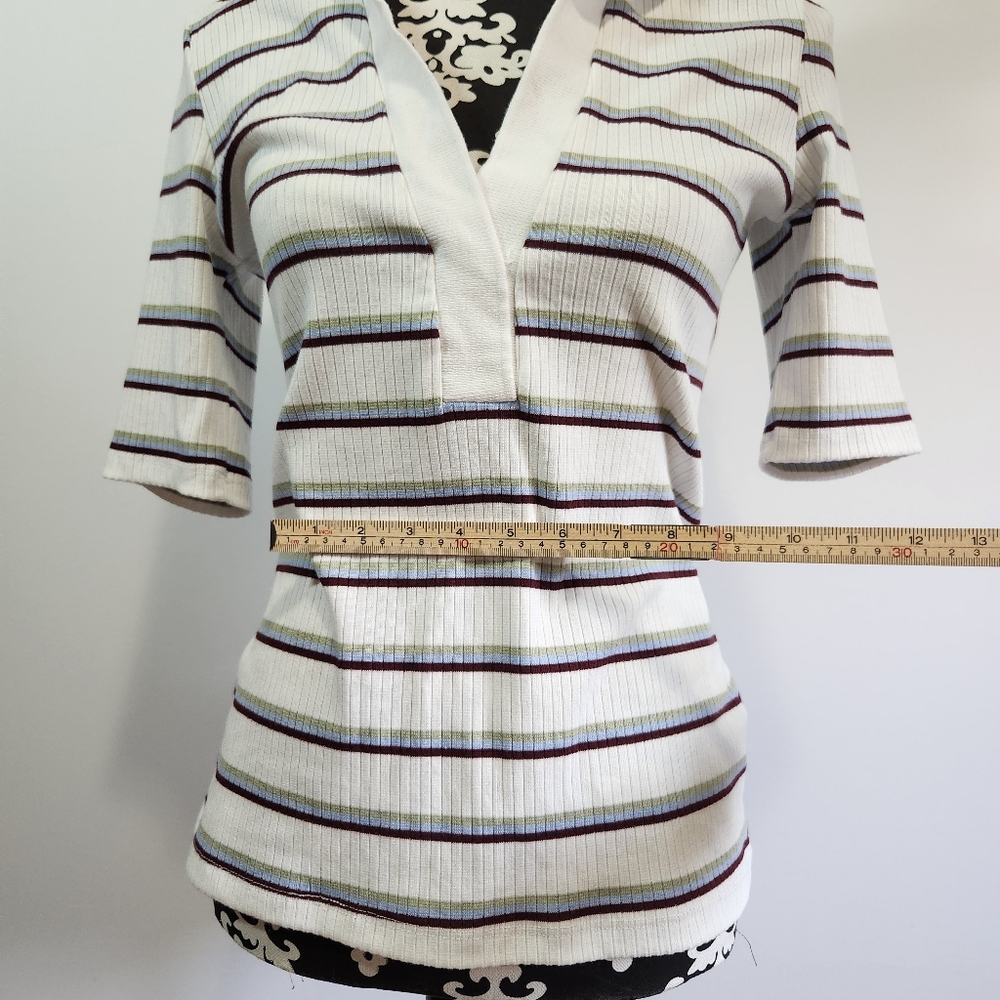 Free People White,Pistachio green,light blue and maroon striped V-neck Shirt - Picture 4 of 5